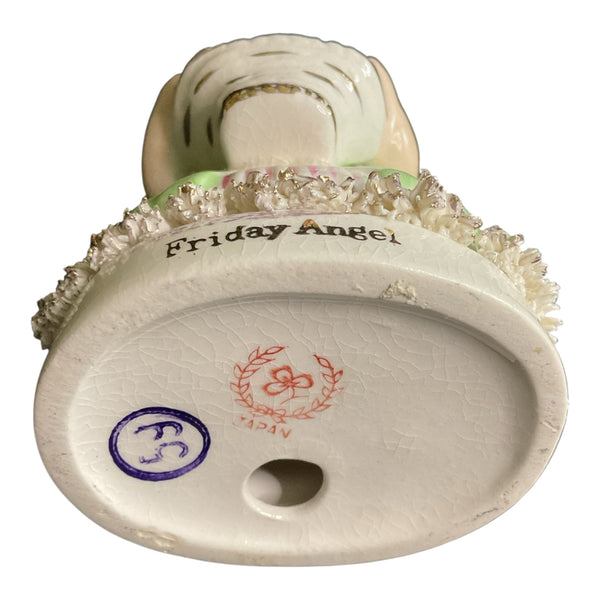 Vintage Friday Angel Ceramic Japan Figurine Spaghetti Trim