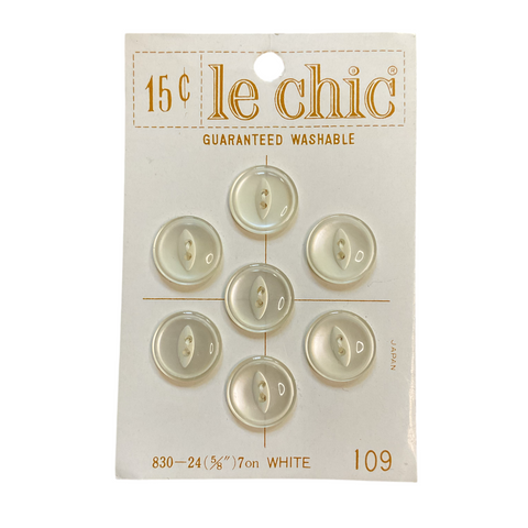 Vintage 109 Le Chic 5/8 White 2 Hole Buttons 7 on Button Card