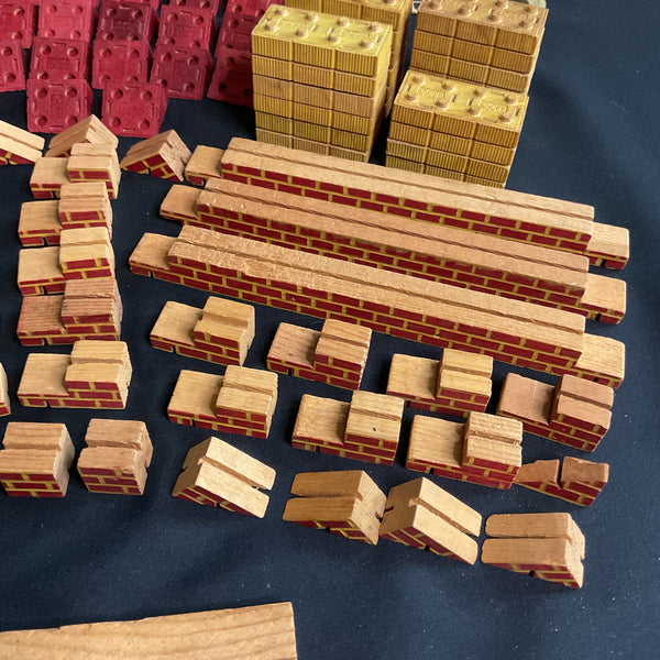 Halsam American Bricks Wooden Blocks Vintage 1940s Huge Lot Red and Yellow