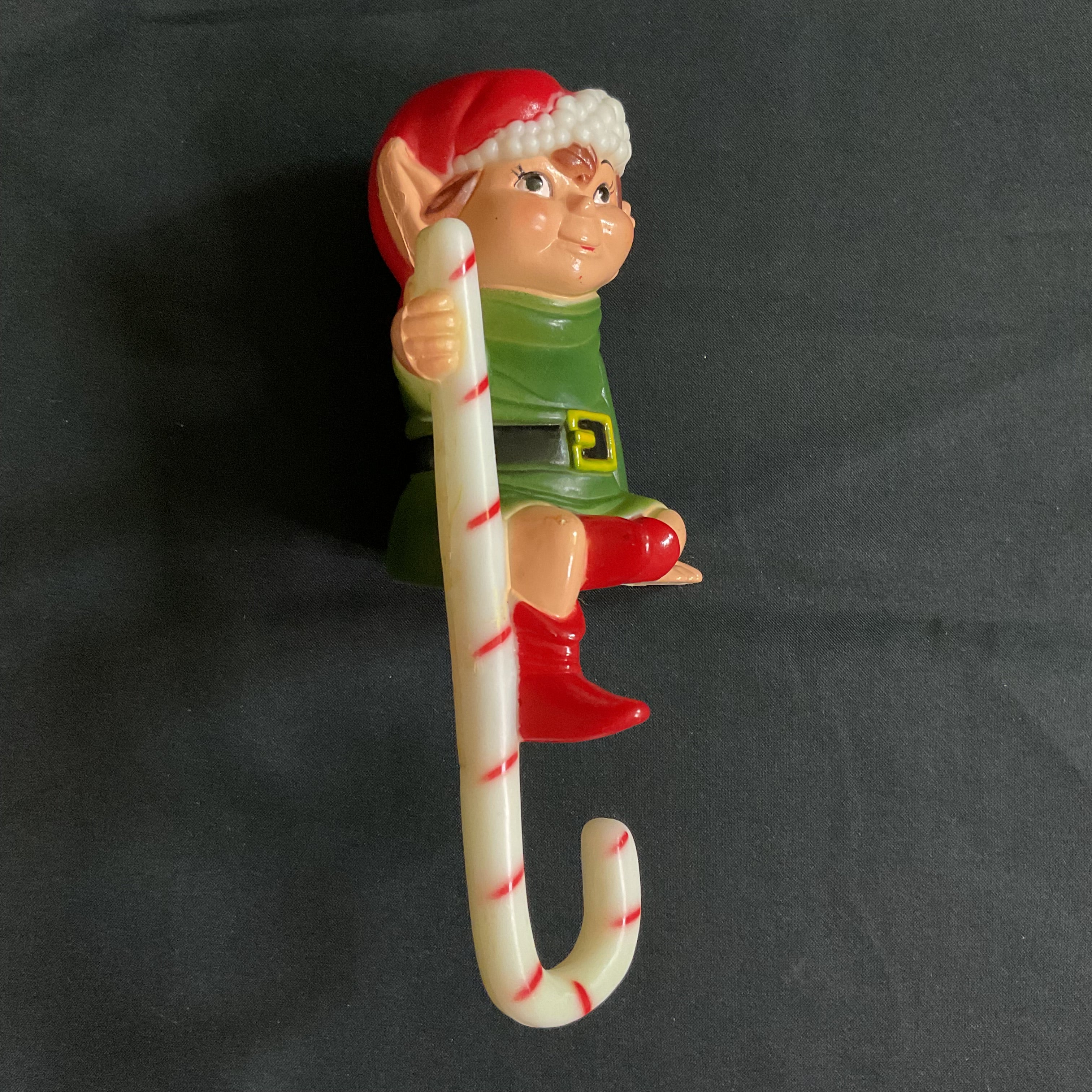 Vintage Sitting Christmas Elf Hard Plastic Stocking Holder