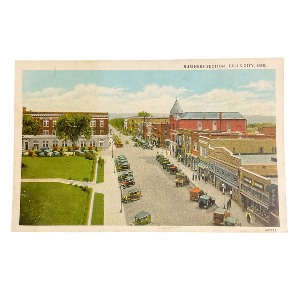 Vintage Falls City Nebraska Postcard Business Section Downtown