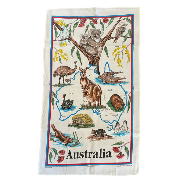 Australia Linen Kitchen Tea Towel Koala Bear Kangaroo Cotton