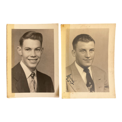 2 B&W Senior Pictures Young Men 1950s School Ephemera