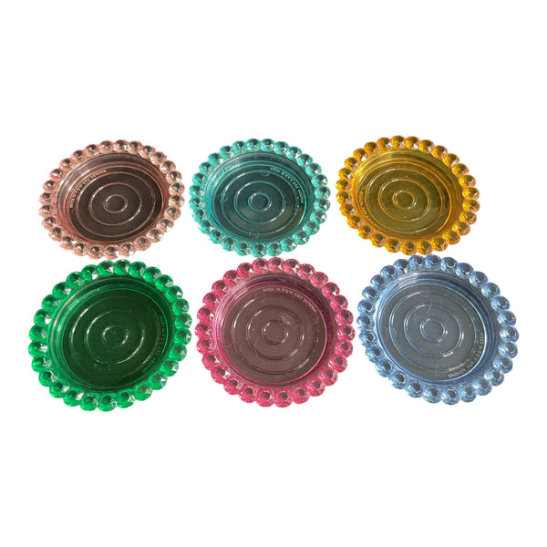 Vintage Plastic Drink Coasters Rainbow Colors Faceted Border
