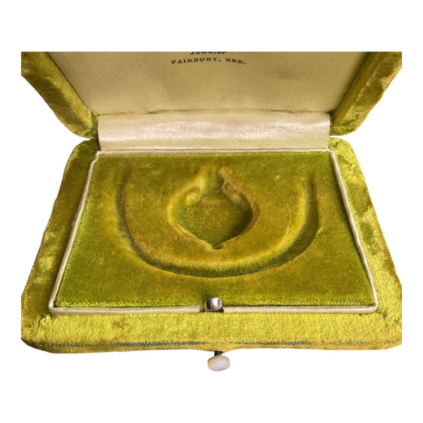 Vintage Gold Velvet Jewelry Box Necklace Pendant Holder MOP Mother of Pearl Clasp