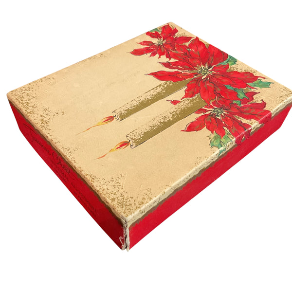 Vintage Christmas Card Box Lit Candles Red Poinsettias