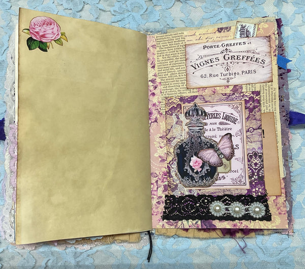 Handmade Victorian Junk Journal Purple Themed Tags Pockets Lace OOAK