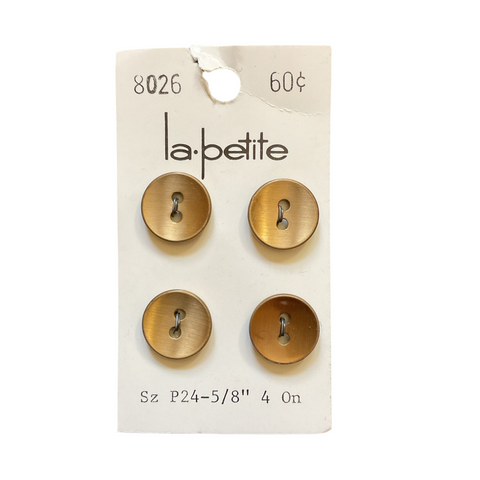 Vintage 8026 La Petite 5/8” Shiny Gold 2 Hole Buttons 4 on Card