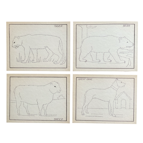 4 Vintage Children’s Sewing Cards Tiger Bear A. Flanagan Company