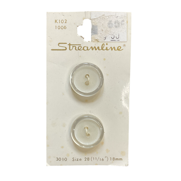 Vintage K102 Streamline 11/16 Clear Frosted 2 Hole Buttons 2 on Button Card