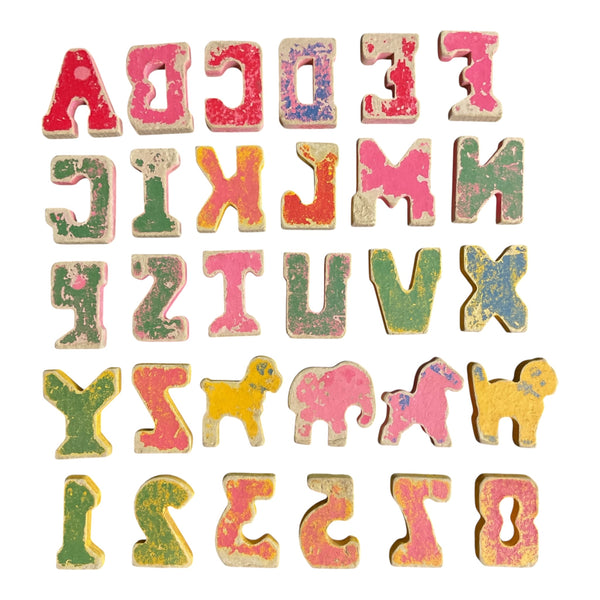 Thick Cardboard Vintage Letters Numbers and Animals Toys Game Pieces