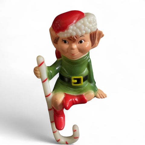 Vintage Sitting Christmas Elf Hard Plastic Stocking Holder