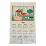 Vintage 1989 Kitchen Calendar Tea Towel Farm Scene Cows Barn