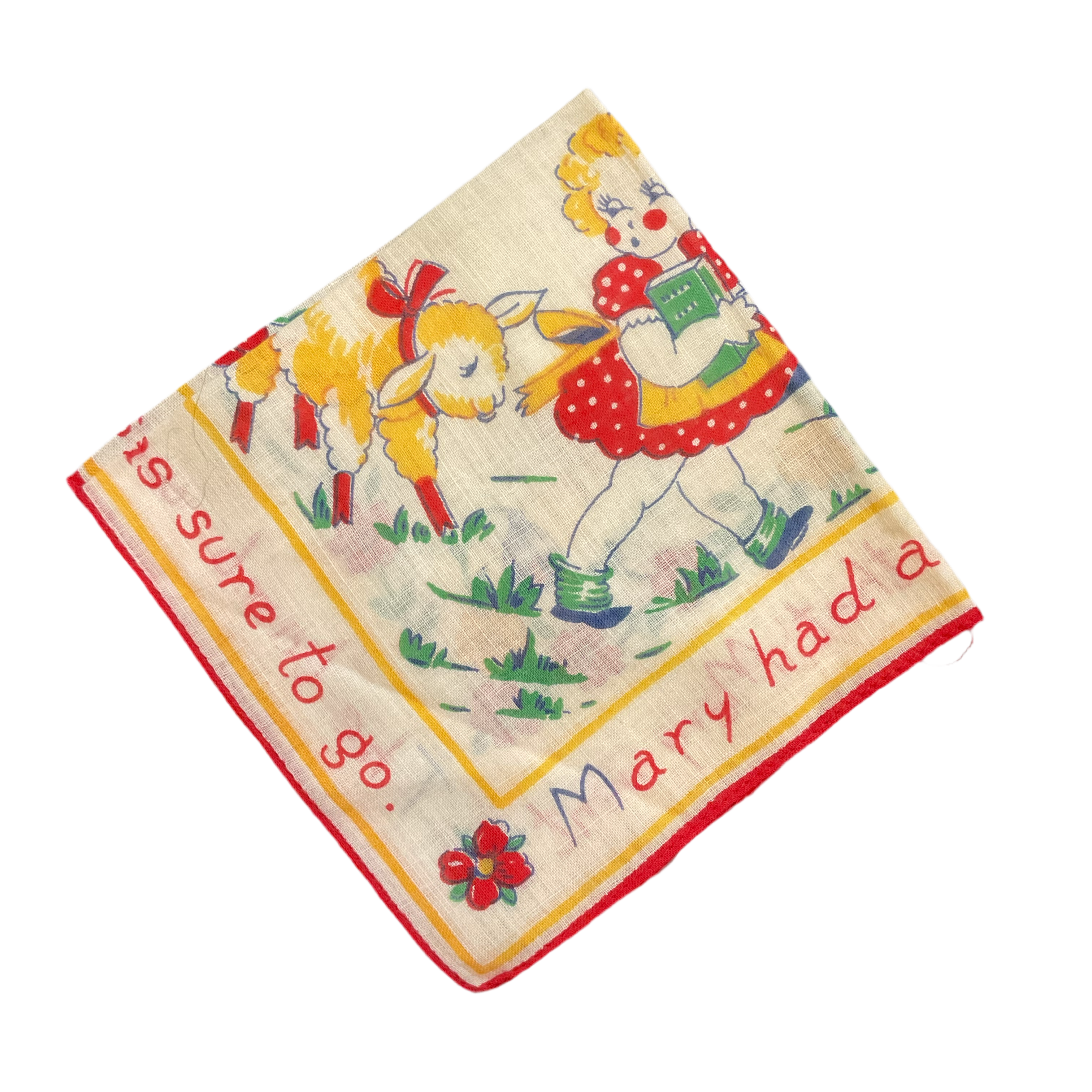 Vintage Childrens Hankie Mary Had a Little Lamb Handkerchief