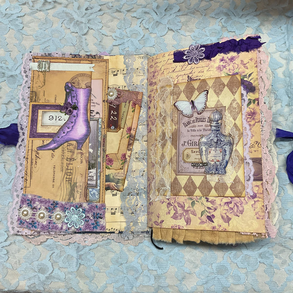 Handmade Victorian Junk Journal Purple Themed Tags Pockets Lace OOAK