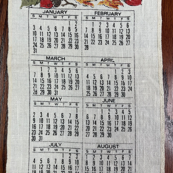Vintage 1971 Rooster Linen Kitchen Calendar Tea Towel