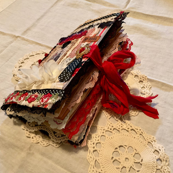 Victorian Junk Journal Handmade Red and Black Themed Tags Pockets OOAK