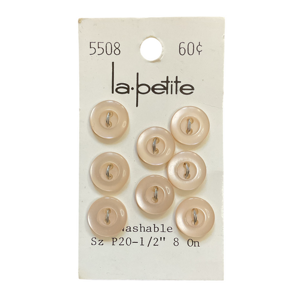 Vintage 5508 La Petite 1/2 Shiny Light Tan 2 Hole Buttons 8 on Card
