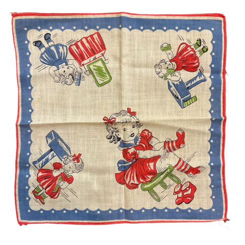 Vintage Childrens Hankie Little Girl Red Dress Handkerchief
