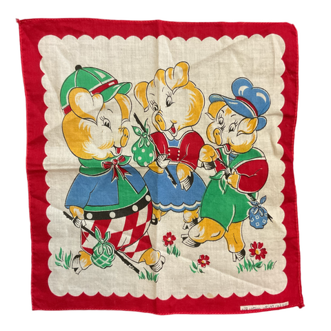 Vintage Childrens Hankie The Three Little Pigs Handkerchief