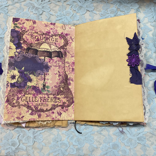 Handmade Victorian Junk Journal Purple Themed Tags Pockets Lace OOAK