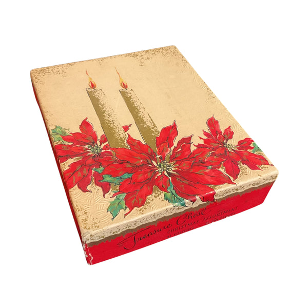 Vintage Christmas Card Box Lit Candles Red Poinsettias
