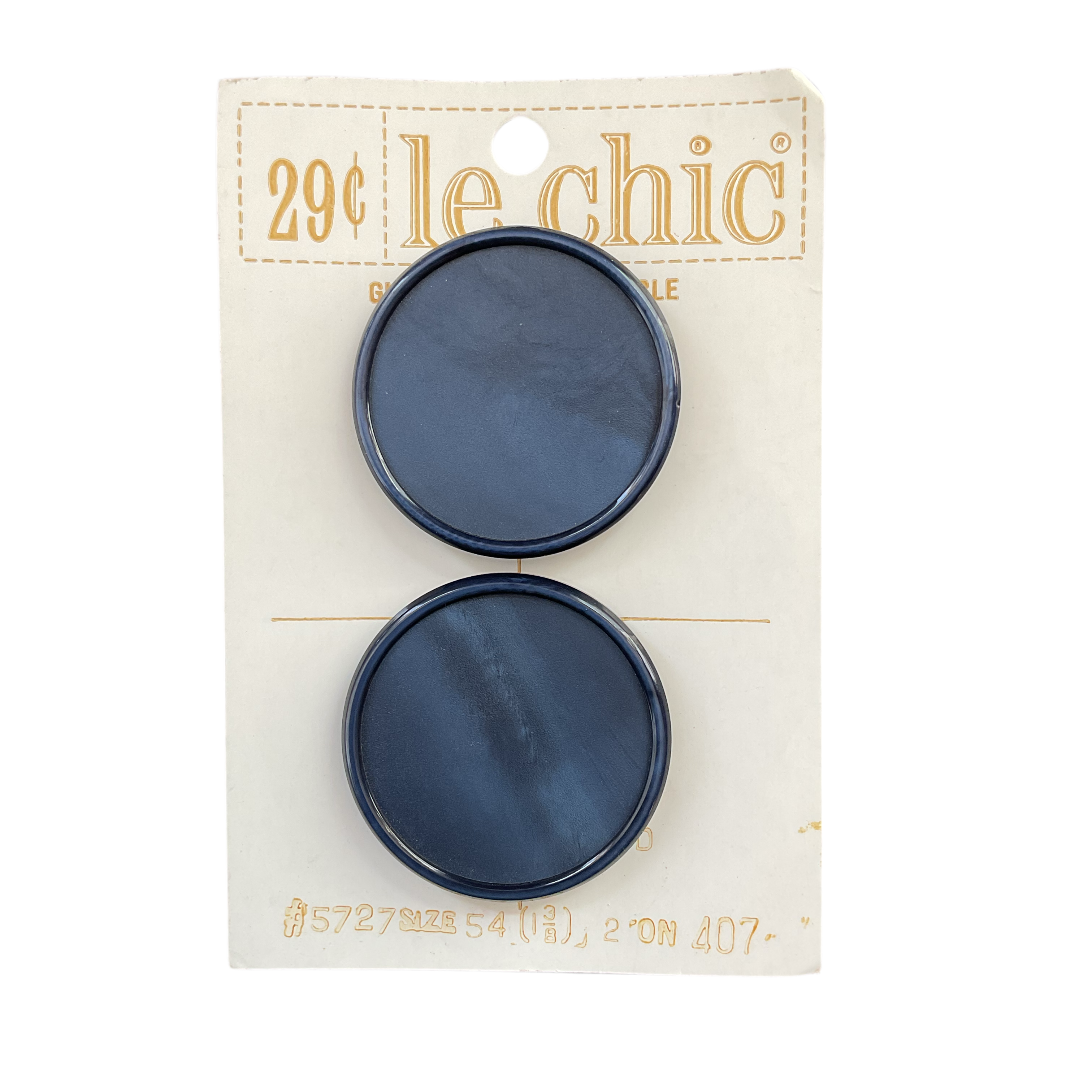 Vintage Le Chic Dark Blue Shank Buttons 2 on Card 1 3/8 - Avid Vintage