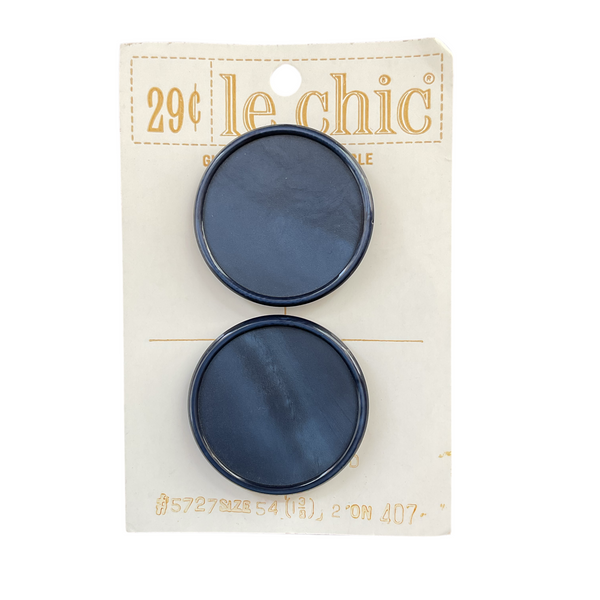 Vintage Le Chic Dark Blue Shank Buttons 2 on Card 1 3/8