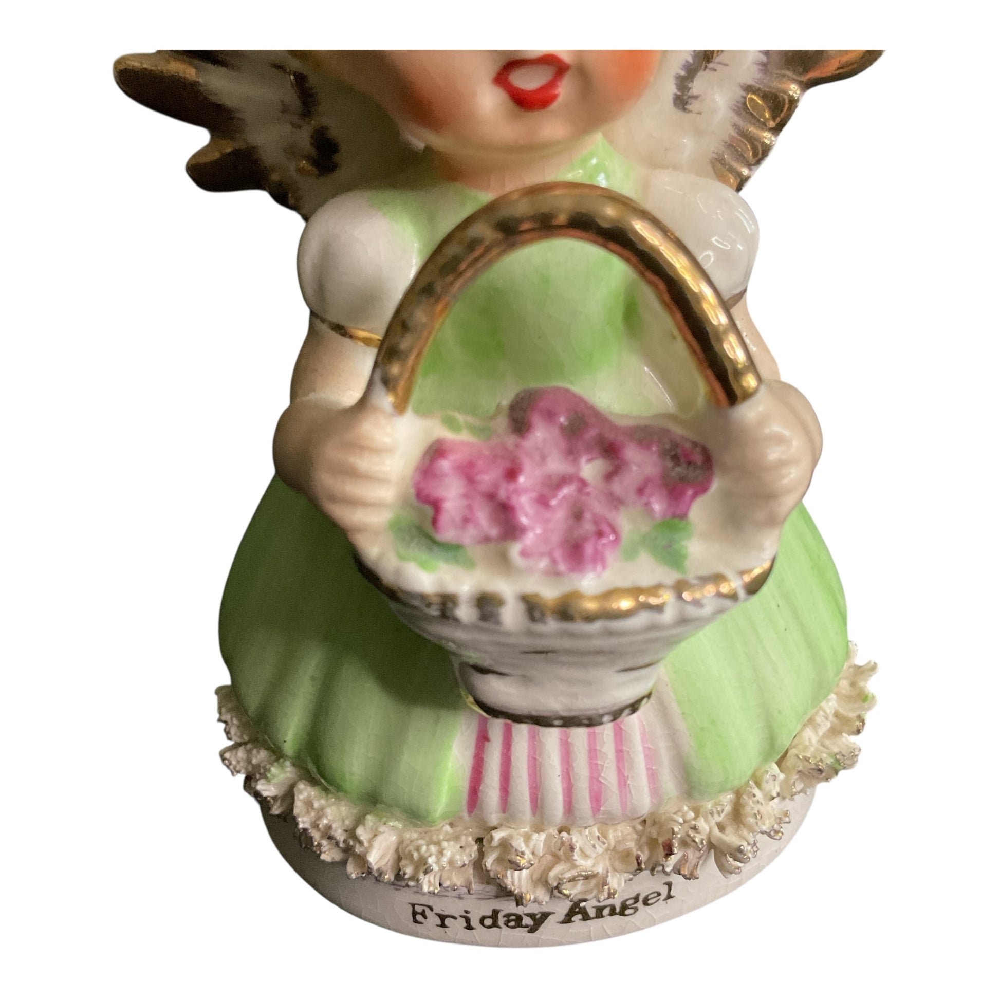 Vintage Friday Angel Ceramic Japan Figurine Spaghetti Trim - Avid Vintage