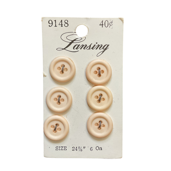 Vintage 9148 Lansing 5/8 Beige 4 Hole Buttons 6 on Button Card