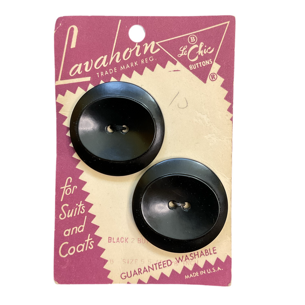 Vintage Le Chic 1 3/8 Black Plastic 2 Hole Buttons 6 on Card