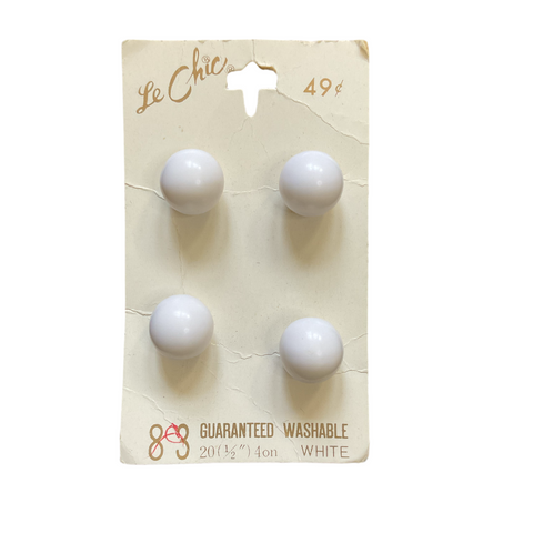 Vintage 83 La Petite 1/2 White Plastic Shank Buttons 4 on Button Card