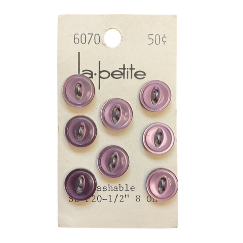 Vintage 6070 La Petite 1/2 Purple Plastic 2 Hole Buttons 8 on Card