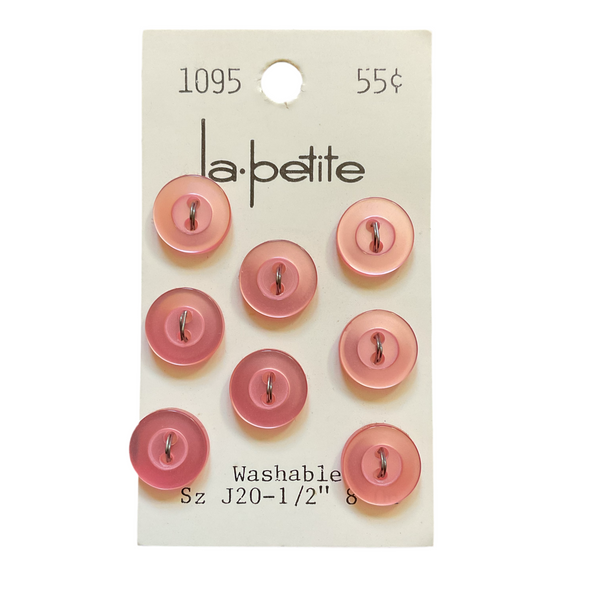 Vintage 1095 La Petite 1/2 Shiny Pink 2 Hole Buttons 8 on Card