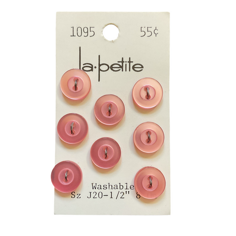 Vintage 1095 La Petite 1/2 Shiny Pink 2 Hole Buttons 8 on Card