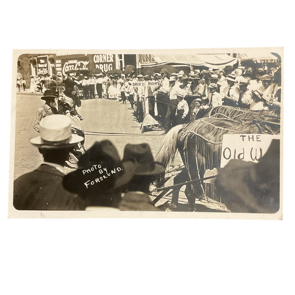1916 RPPC Parade Photo by Forslund Horses Coca Cola Sign