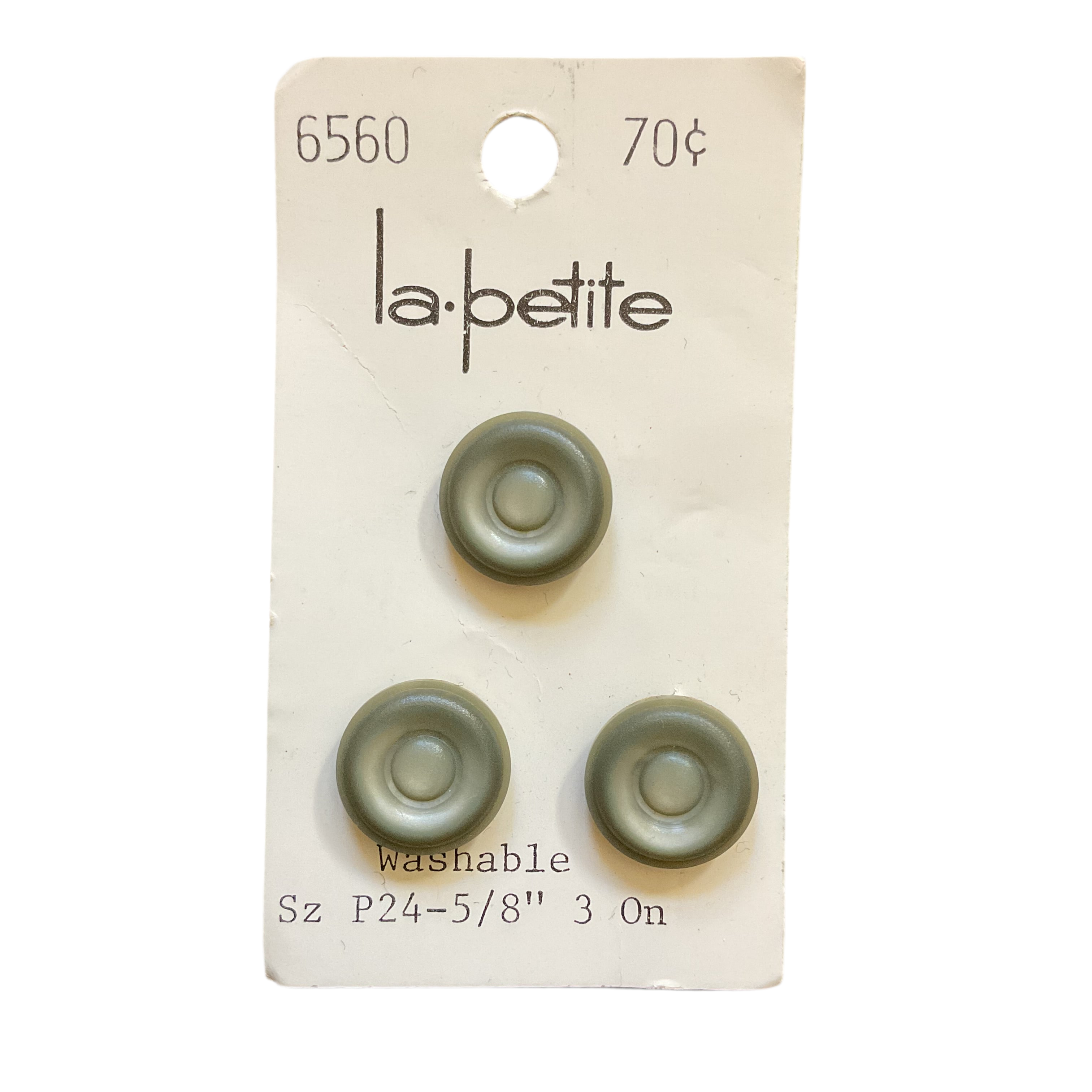 Vintage 6560 La Petite 5/8” Matte Gray Shank Buttons 3 on Card