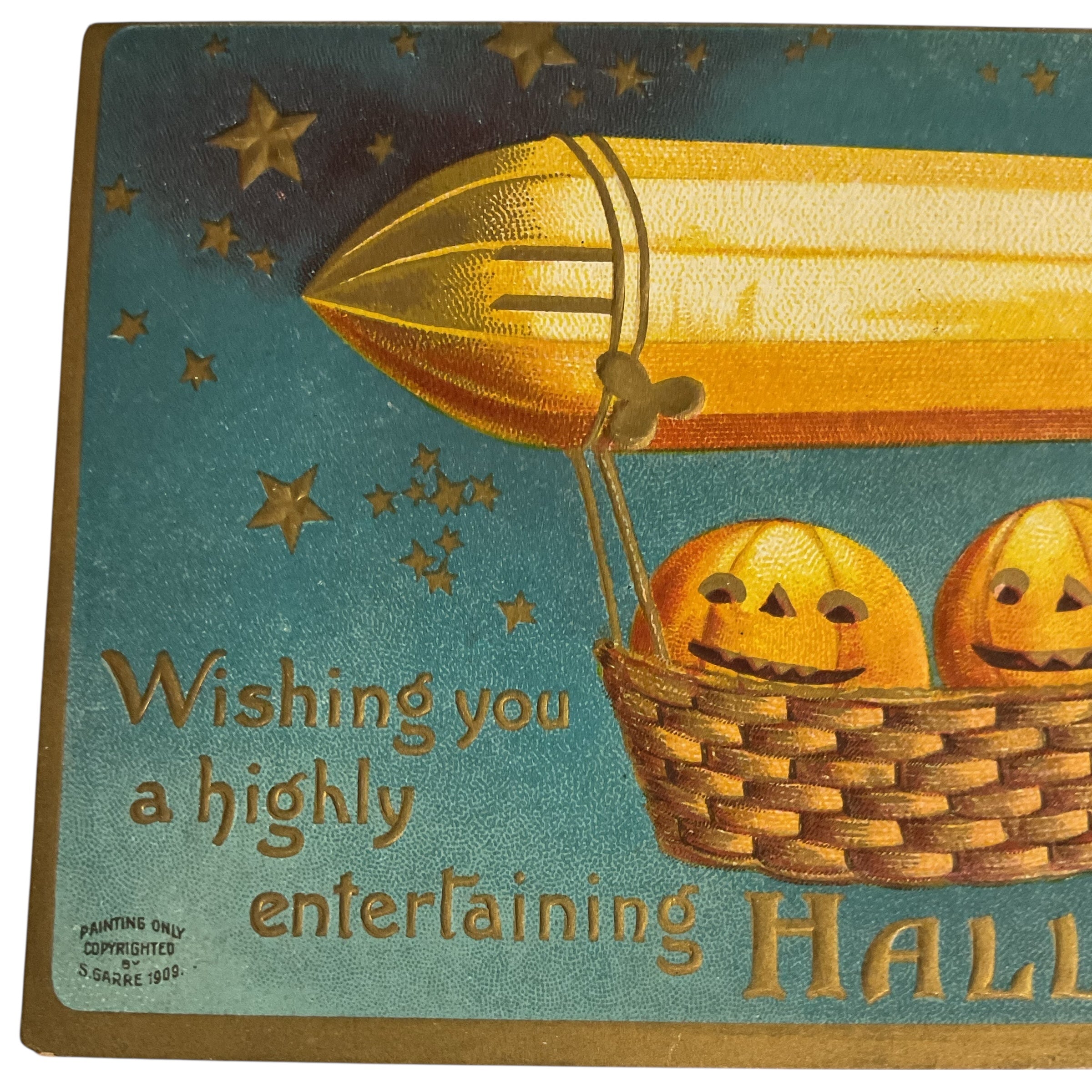 Antique Clapsaddle Halloween Postcard Blimp Airship Jack O Lanterns