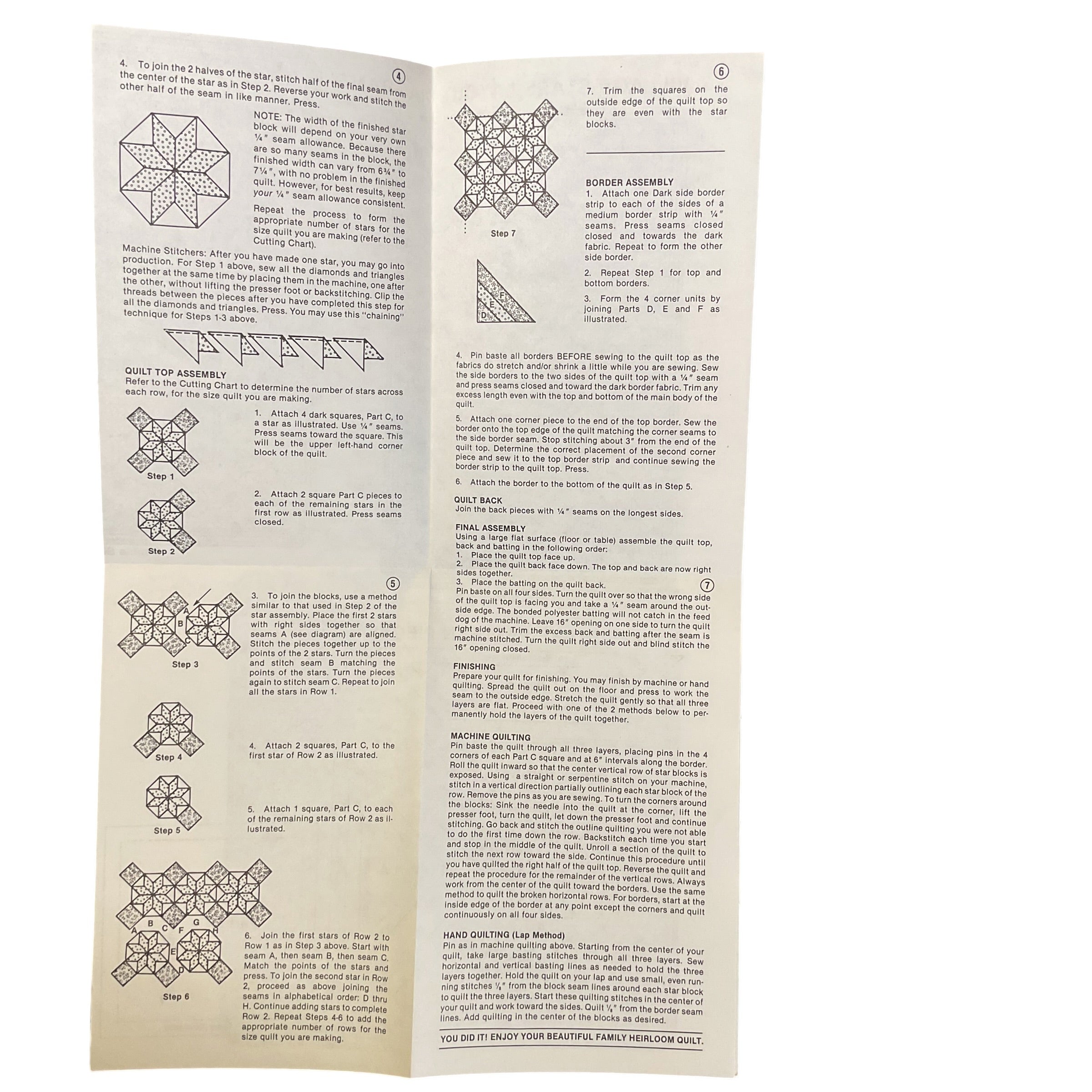 Village Stars Quilt Pattern Vintage 1981 V.I.P. Crafts