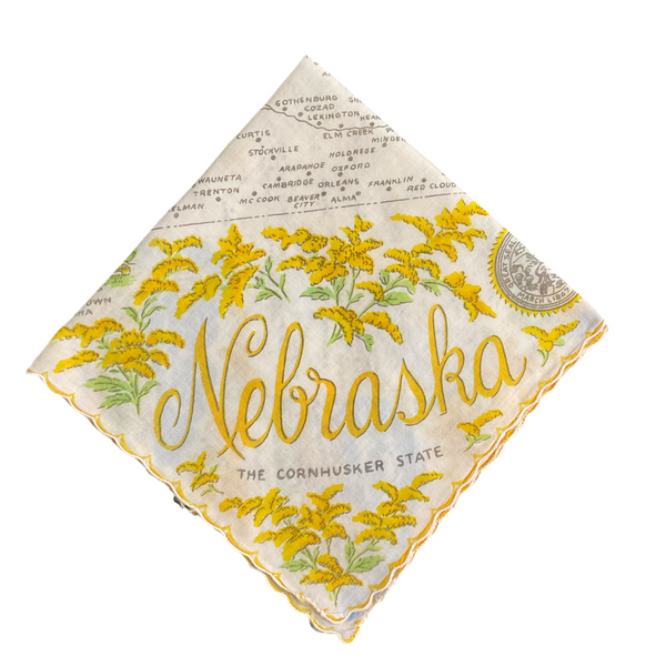 Vintage Nebraska State Hankie Souvenir Map Handkerchief