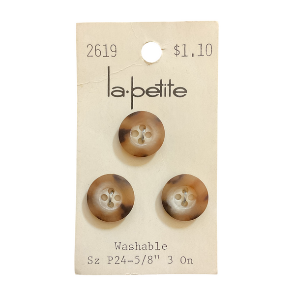 Vintage 2619 La Petite 5/8 Matte Brown Tan 4 Hole Buttons 3 on Card