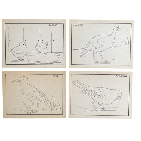 4 Vintage Children’s Sewing Cards A. Flanagan Company Chicks Sparrow