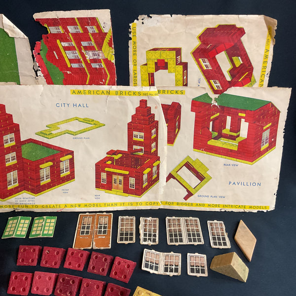 Halsam American Bricks Wooden Blocks Vintage 1940s Huge Lot Red and Yellow