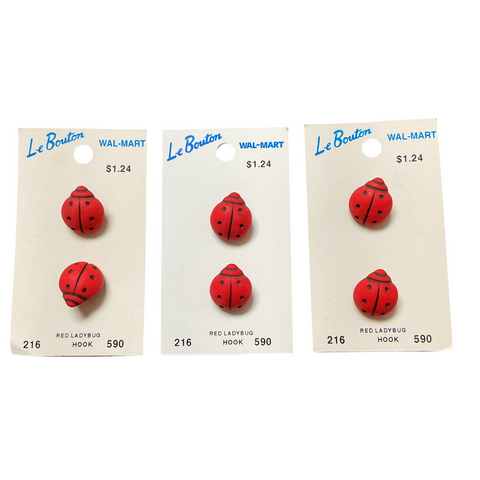 Le Bouton Novelty Lady Bug Buttons on Cards Lot of 6