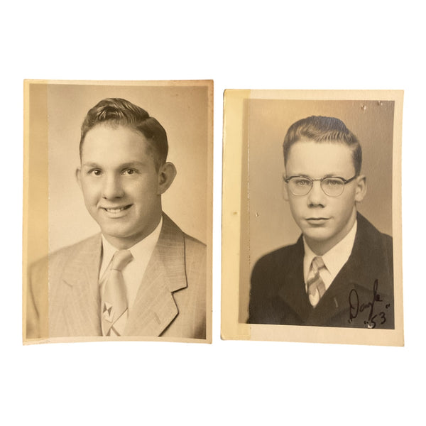 2 Vintage B&W Senior Pictures Class of 1953 School Ephemera Young Men
