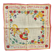 Vintage Childrens Hankie Mary Had a Little Lamb Handkerchief