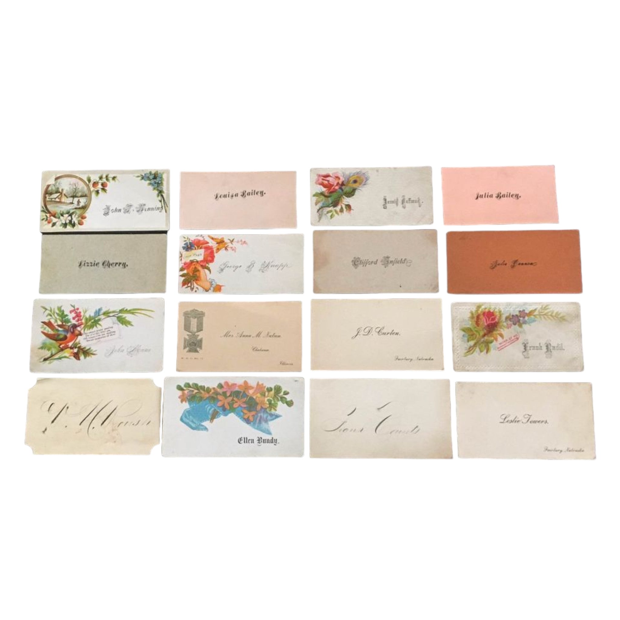 Antique Victorian Calling Cards Lot of 16 Handwritten Snow Scene