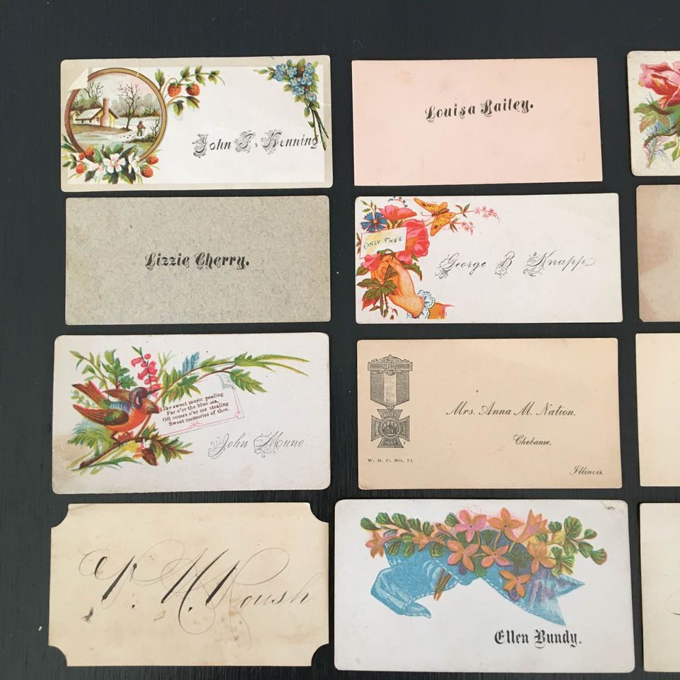 Antique Victorian Calling Cards Lot of 16 Handwritten Snow Scene