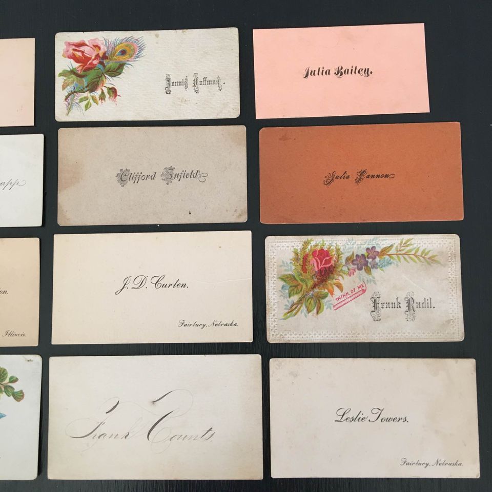 Antique Victorian Calling Cards Lot of 16 Handwritten Snow Scene