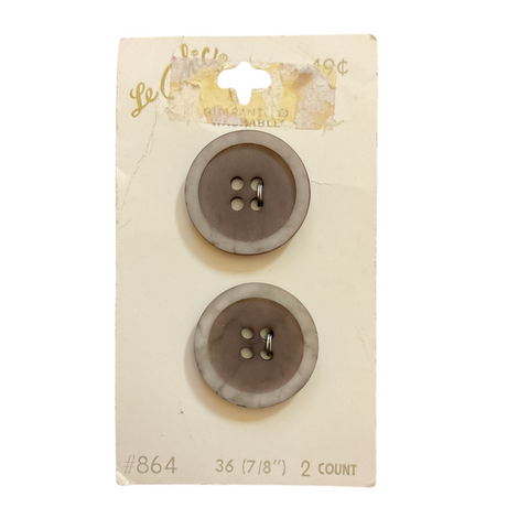 Vintage 7/8” Le Chic 864 Matte Brown 4 Hole Buttons 2 on Card